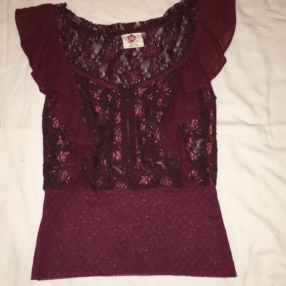 Free People Ruby Sheer Lace Top Sz L